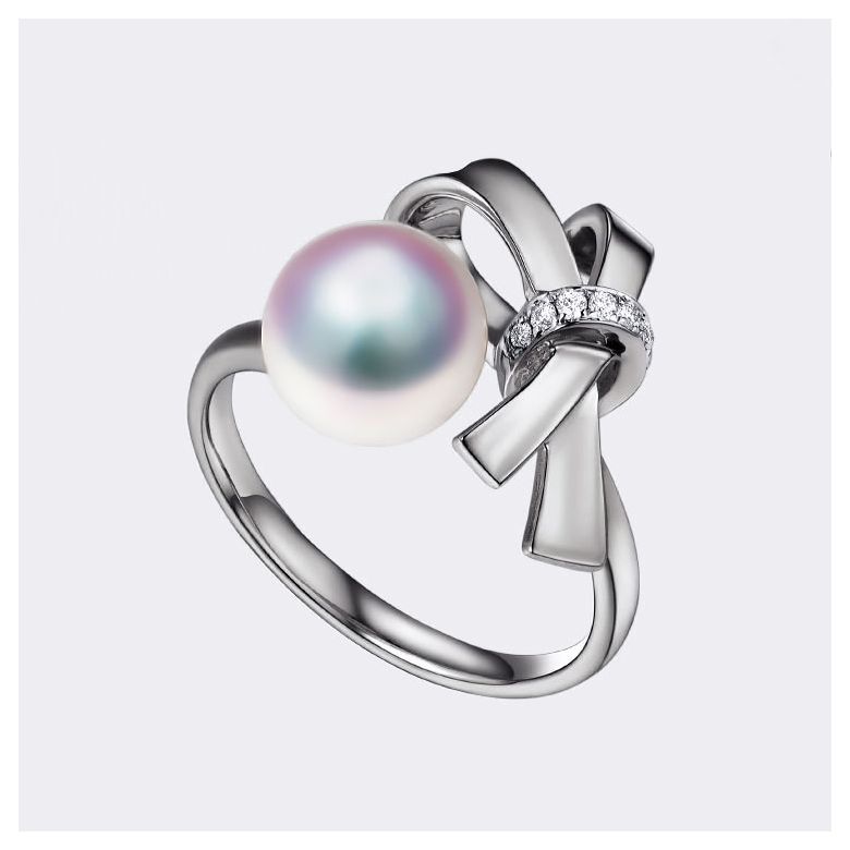 Bague Ti Noeud Koya en Or blanc avec sa sublime Perle Akoya du Japon - 6