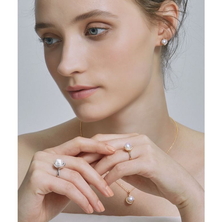 Bague Hinata Couronnée d'Or Jaune et montée d'une belle Perle Akoya - 3