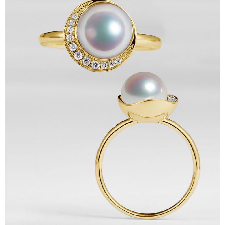 Bague Hinata Couronnée d'Or Jaune et montée d'une belle Perle Akoya - 1