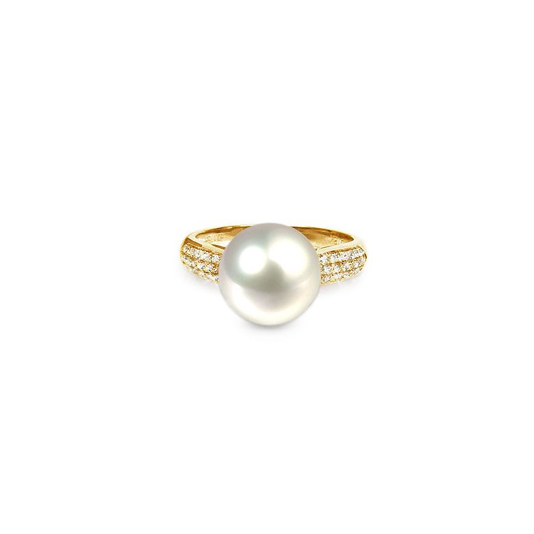 Bague Perle Culture Eau Douce Blanche. Or Jaune Diamants - 1