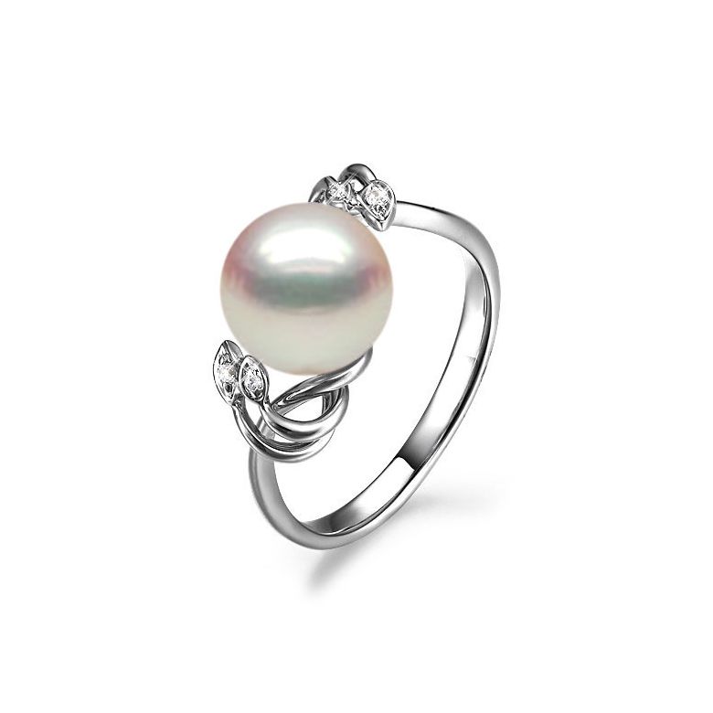 Bague fleur - Or blanc, Diamants - Perle de culture, Eau douce - 1