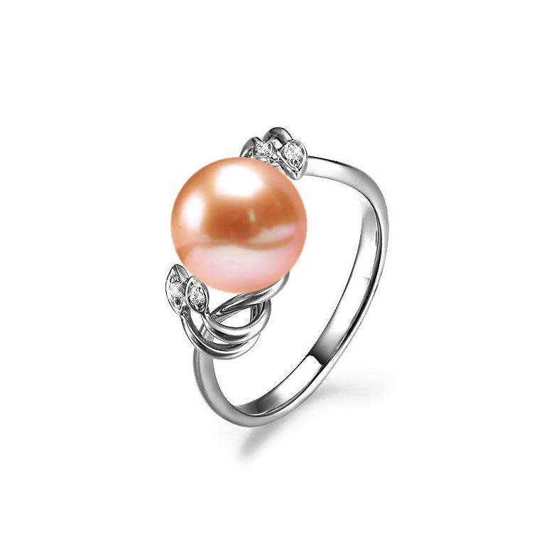 Bague fleur - Or blanc, Diamants - Perle de culture, Eau douce - 9