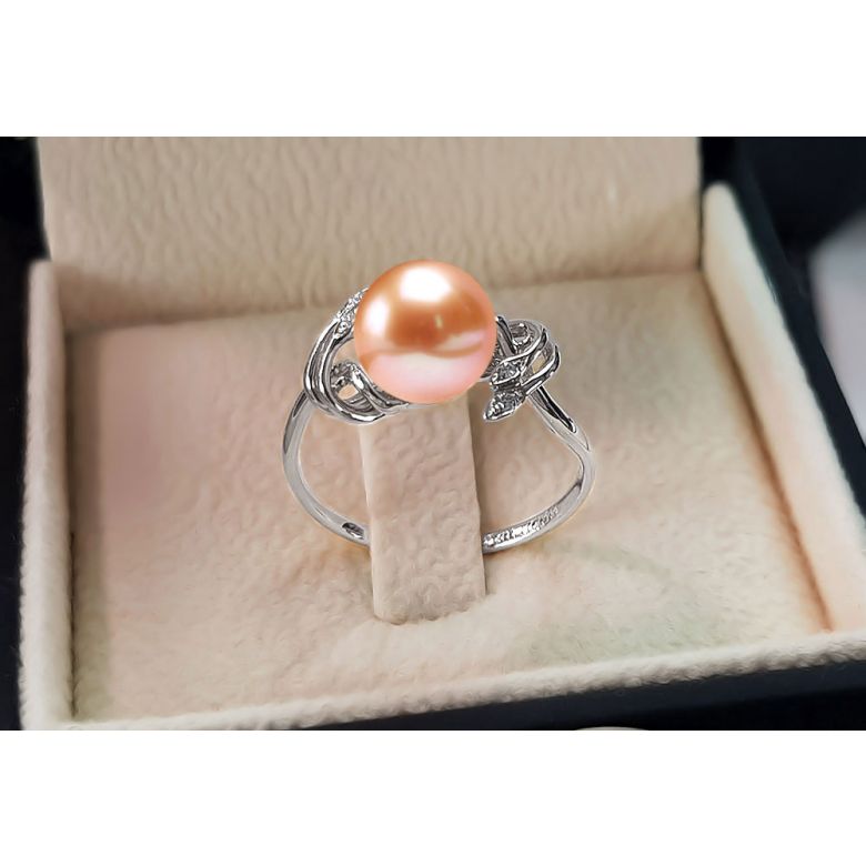 Bague fleur - Or blanc, Diamants - Perle de culture, Eau douce - 10