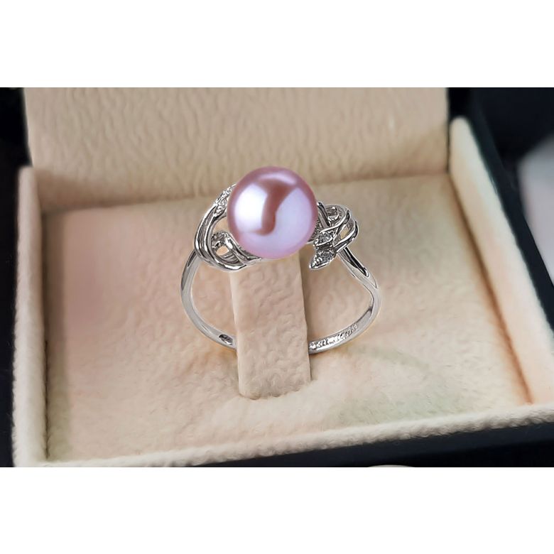 Bague fleur - Or blanc, Diamants - Perle de culture, Eau douce - 12