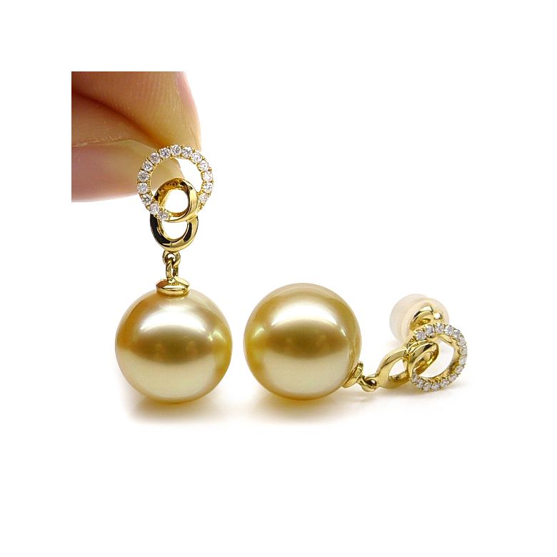 Boucles d'oreilles montures entournées - Perles Australie, or jaune, diamants  - 3