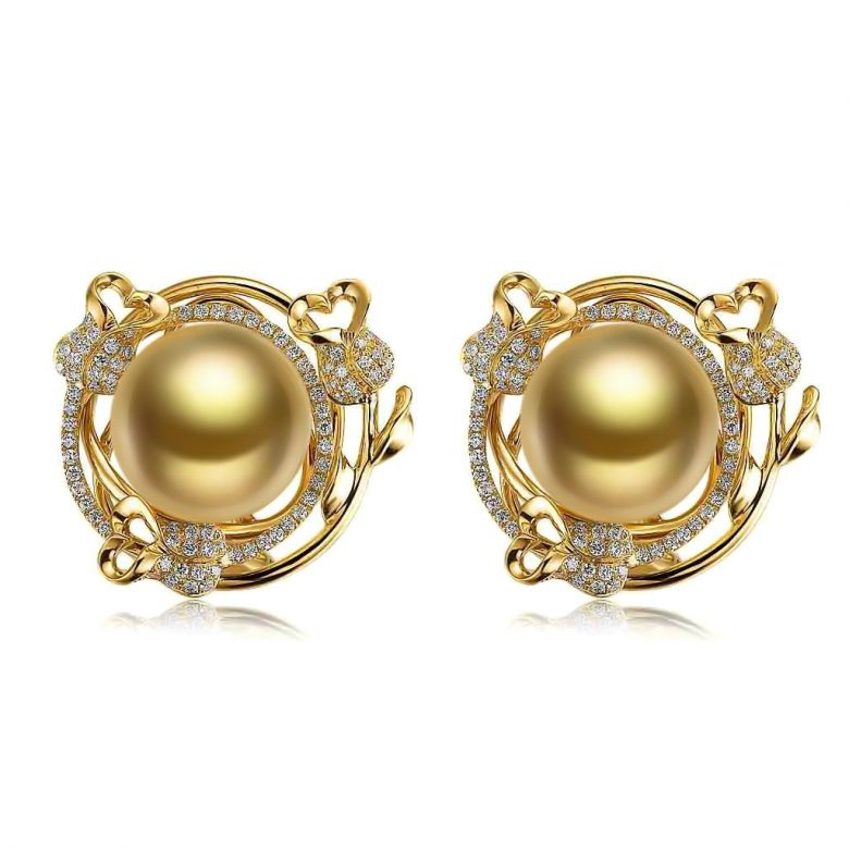 Boucles oreilles la Vie en Rose. Perles mers du Sud gold - 1