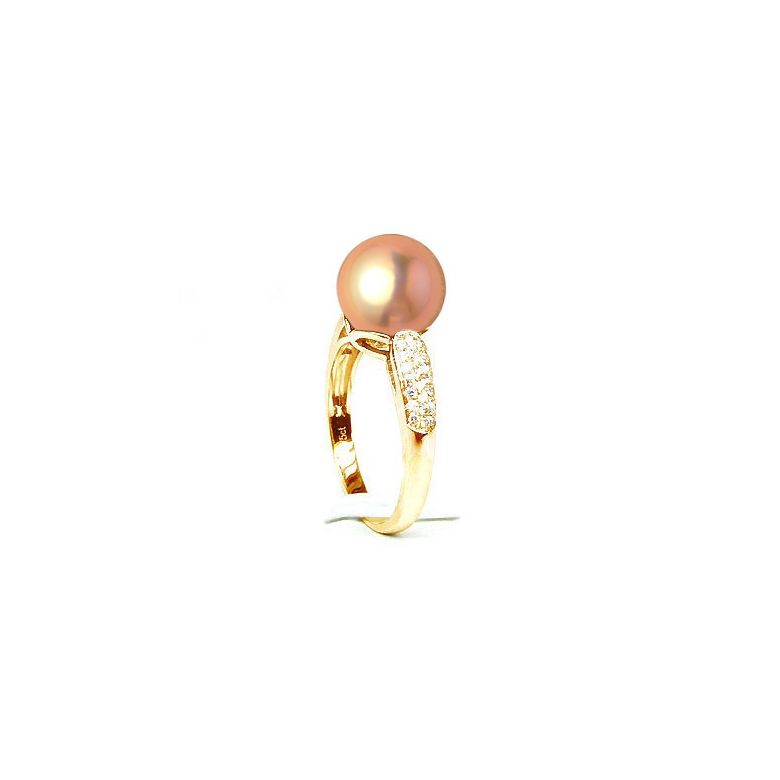 Bague Perle Culture Eau Douce Blanche. Or Jaune Diamants - 8