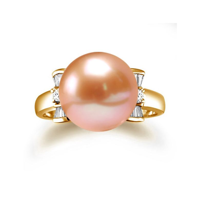 Bague noeud - Or jaune et diamants avec une perle de culture rose - 2