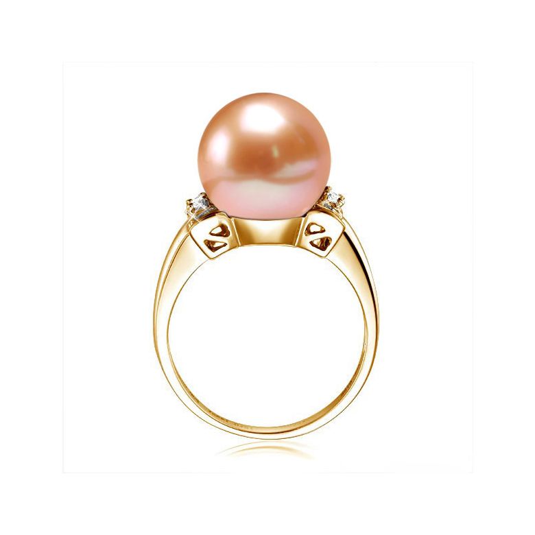 Bague noeud - Or jaune et diamants avec une perle de culture rose - 3