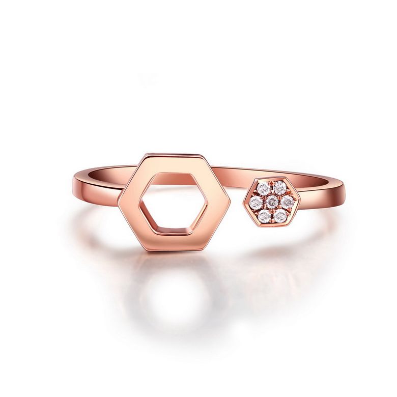 Bague ouverte hexagone. Or rose 18cts, diamants 0.030ct - 7