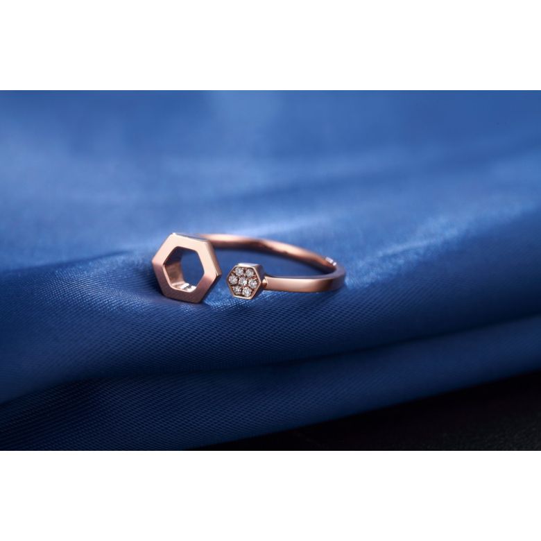 Bague ouverte hexagone. Or rose 18cts, diamants 0.030ct - 6