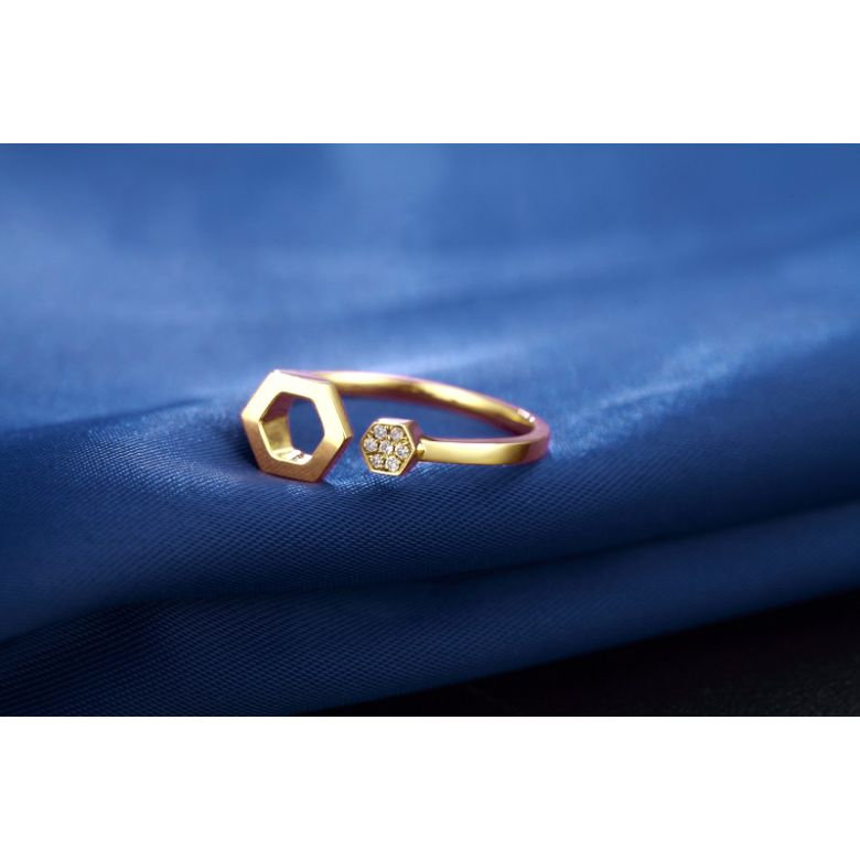 Bague ouverte hexagone. Or jaune 18cts, diamants 0.030ct - 4