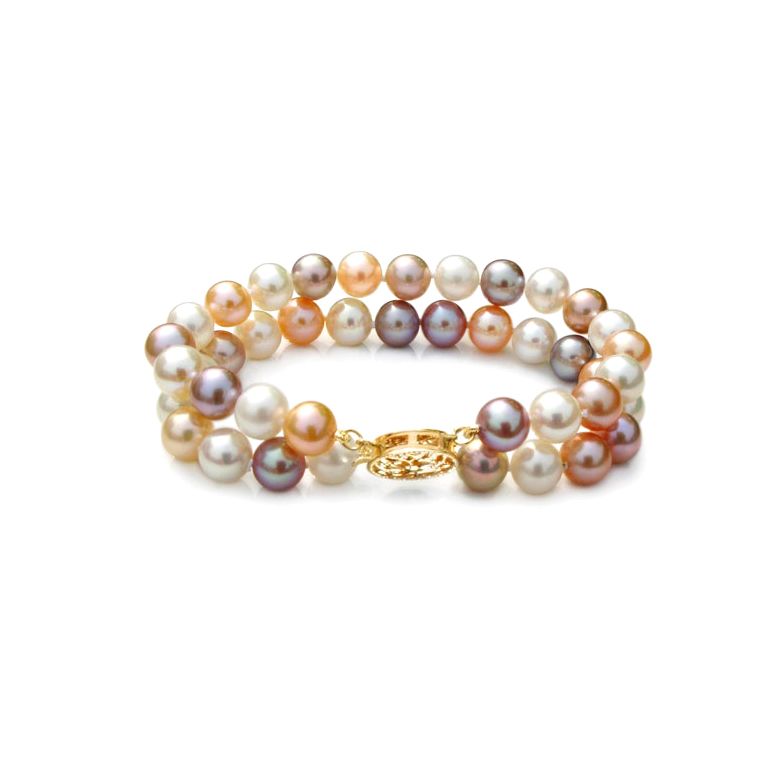 Bracelet double perles eau douce multicolores - 6.5/7mm - AAA - 1