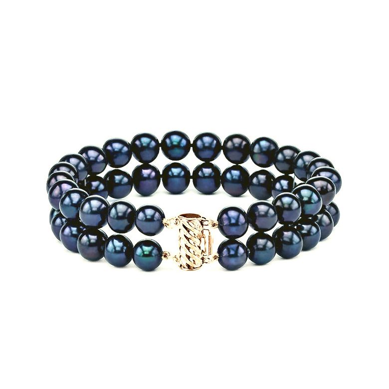 Bracelet Double Perles Eau Douce Noires - 7/7.5mm, AAA - 1