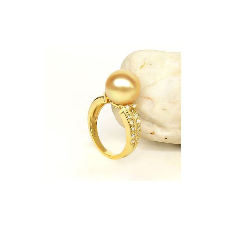Bague des Australes - Perle d'Australie dorée - Or jaune, diamants - 7