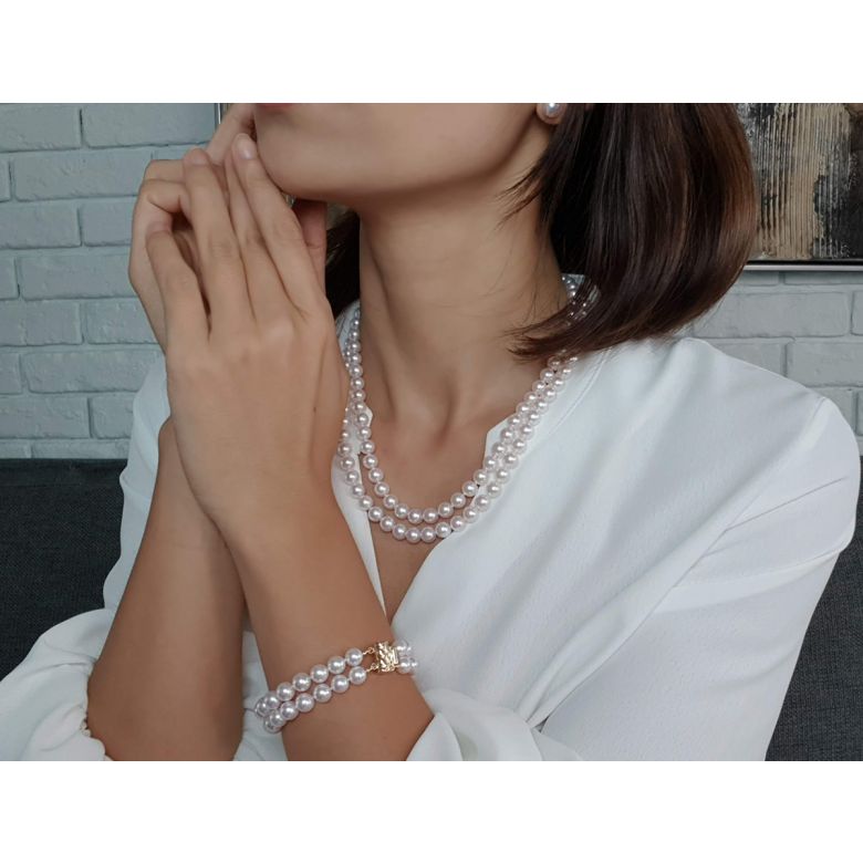 Bracelet 2 rangs de perles Akoya du Japon - 7/7.5mm, AAA - 2