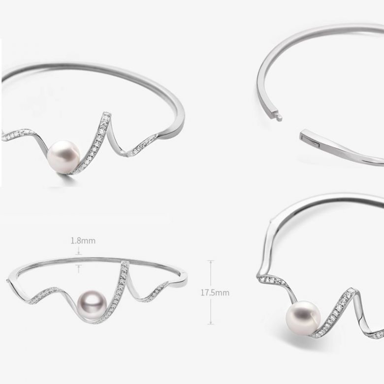 Bracelet Ondine - Perle Akoya, Or Blanc, Diamants - 5