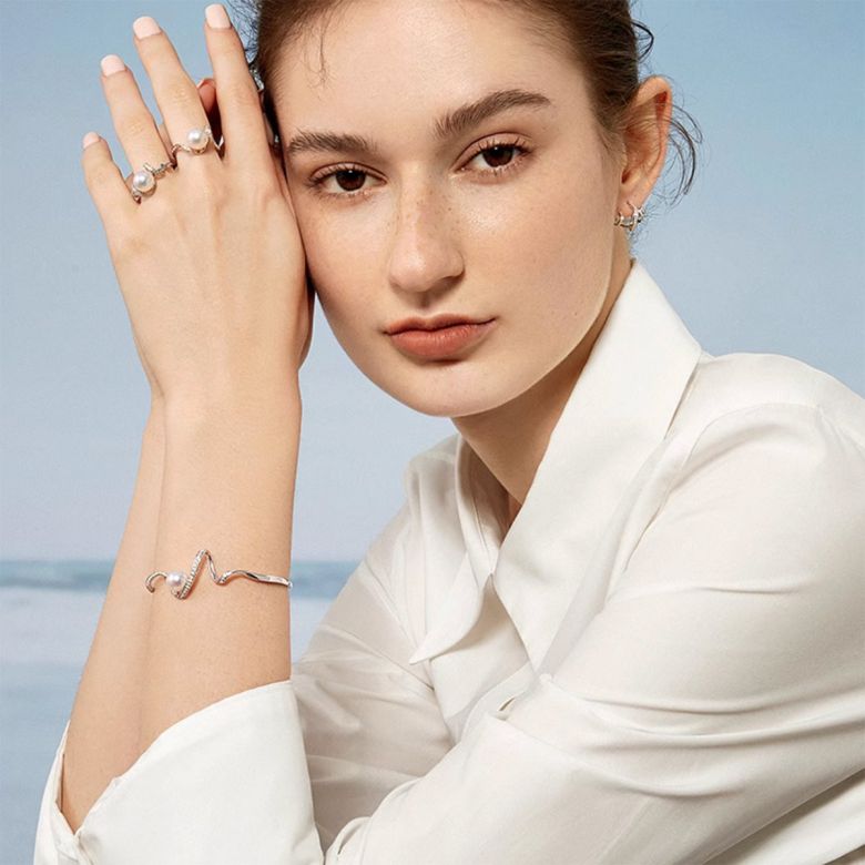 Bracelet Ondine - Perle Akoya, Or Blanc, Diamants - 4