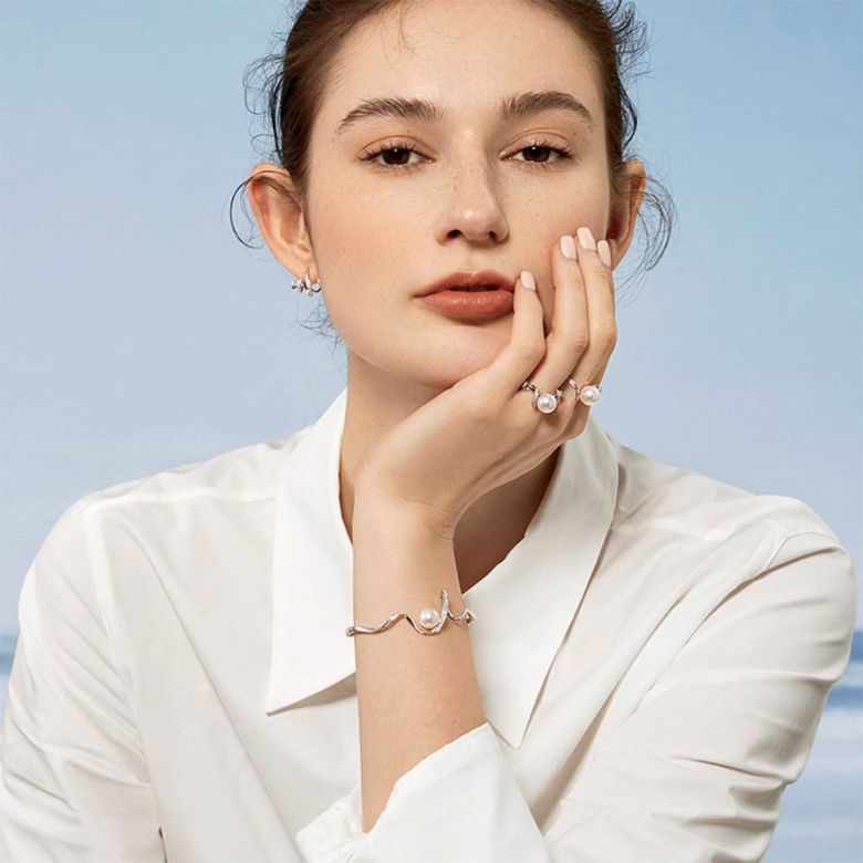 Bracelet Ondine - Perle Akoya, Or Blanc, Diamants - 3