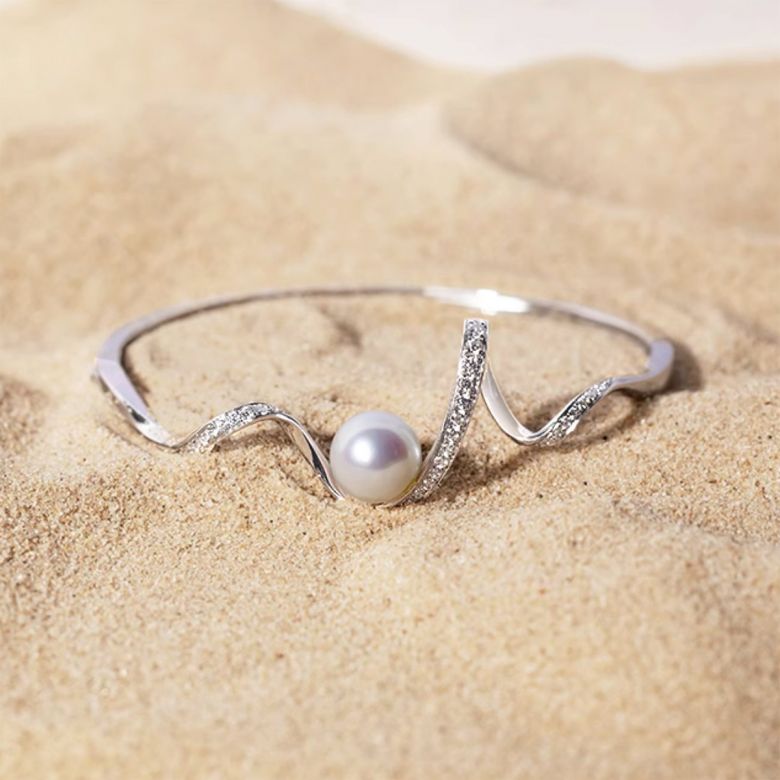 Bracelet Ondine - Perle Akoya, Or Blanc, Diamants - 1