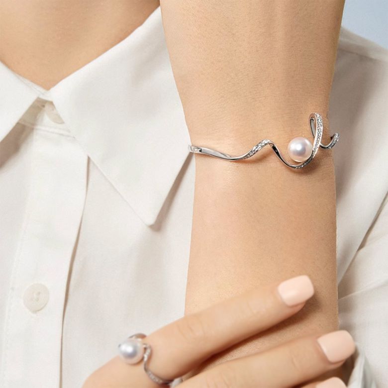 Bracelet Ondine - Perle Akoya, Or Blanc, Diamants - 2