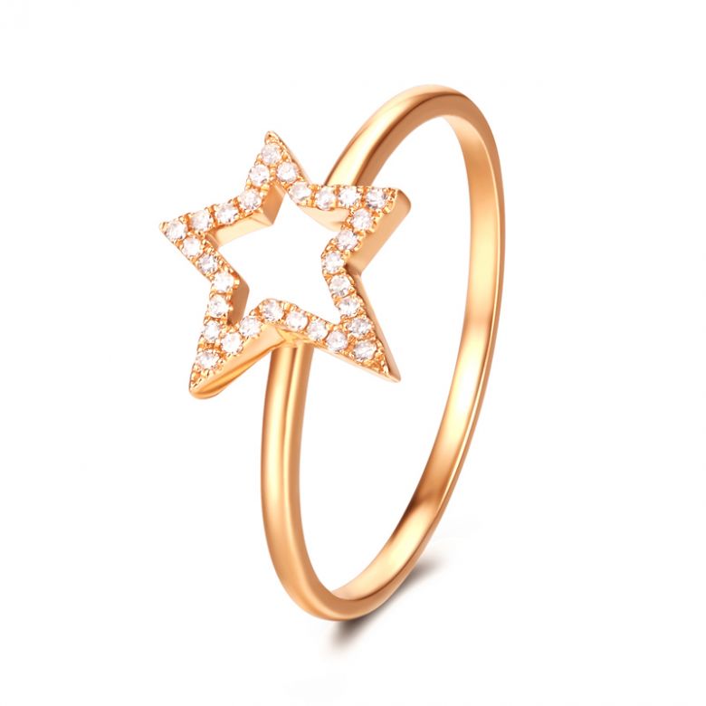Bague Étoile Or jaune 18cts. 30 diamants 0.060ct - 1