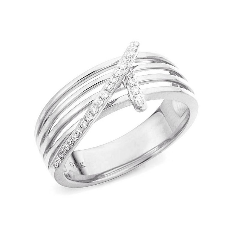 Bague 4 anneaux liés - Or blanc - Diamants sertis grains - 1