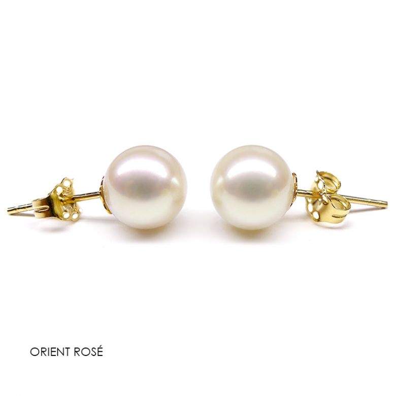 Boucles d'oreilles perles eau douce blanches - 8/9mm - Clous or jaune - 4