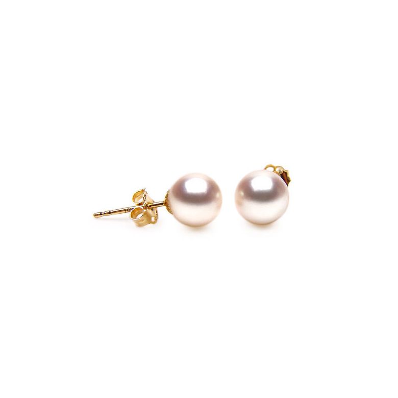Boucles d'oreilles perles Akoya blanches - 7.5/8mm - GEMME - Or jaune - 1