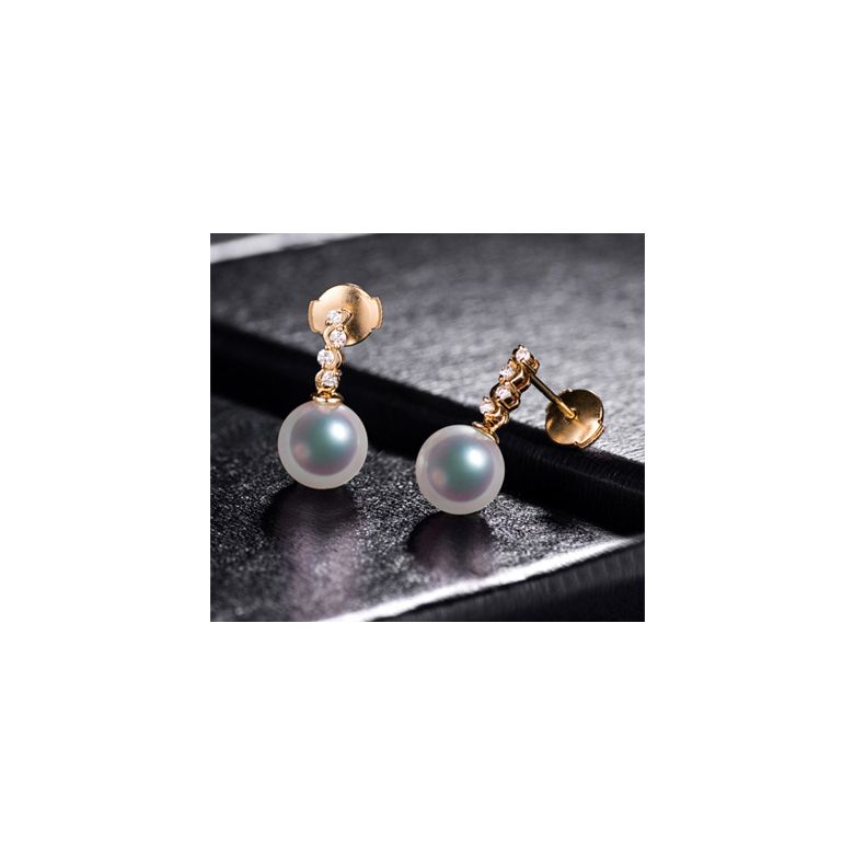 Pendants oreilles Miya. Perles Akoya Japon. Or jaune, diamants - 3