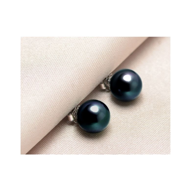 Boucles oreilles perles Akoya noires Japon 7/7.5mm. AAA, Or blanc - 2