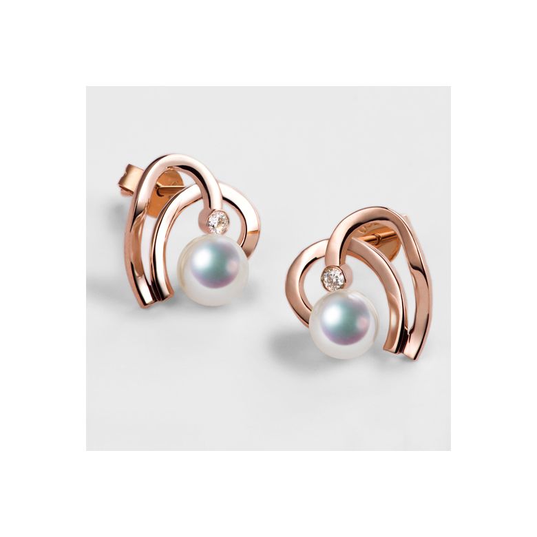 Boucles Coeur contemporain Or rose. Perles Akoya, Diamants.  - 2