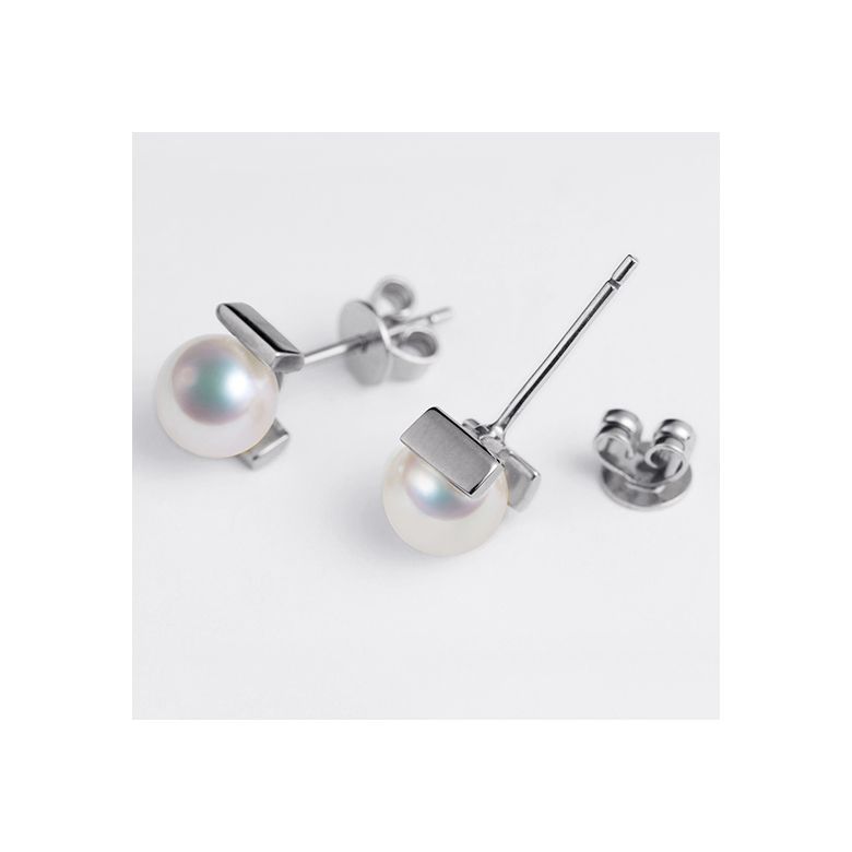 Boucles d'oreilles Carrées Or blanc et perles Akoya Japon - 5