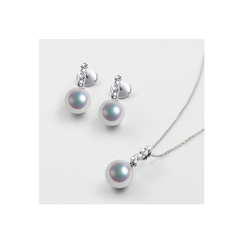 Pendants oreilles Miya. Perles Akoya Japon. Or blanc, diamants - 10