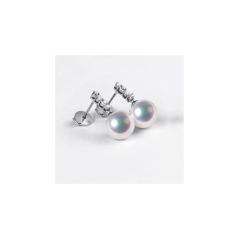Pendants oreilles Miya. Perles Akoya Japon. Or blanc, diamants - 3
