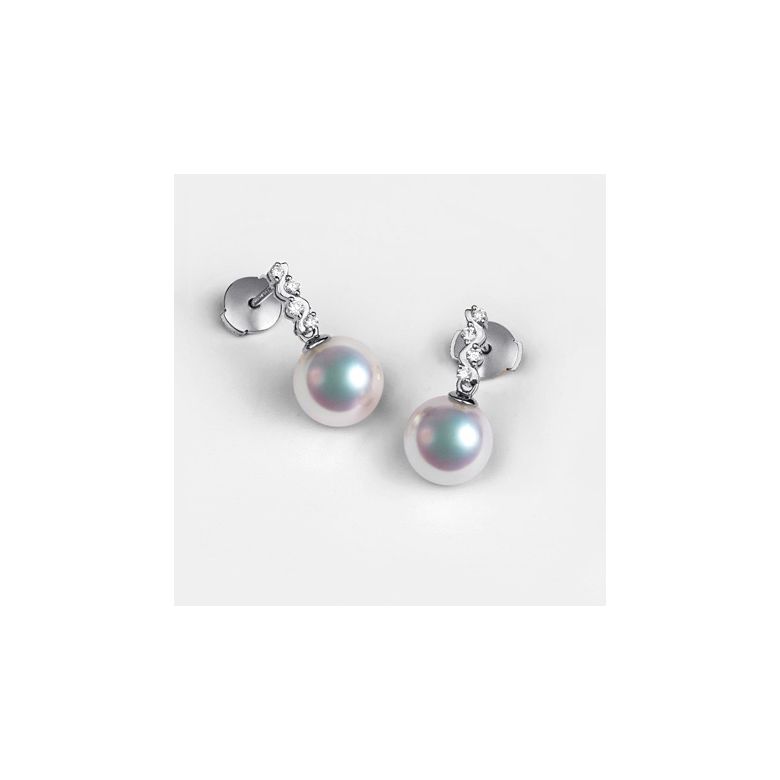 Pendants oreilles Miya. Perles Akoya Japon. Or blanc, diamants - 5