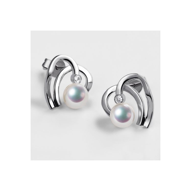 Boucles Coeur contemporain Or blanc. Perles Akoya, Diamants.  - 2