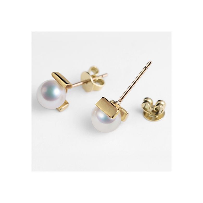 Boucles d'oreilles Carrées Or jaune et perles Akoya Japon - 6