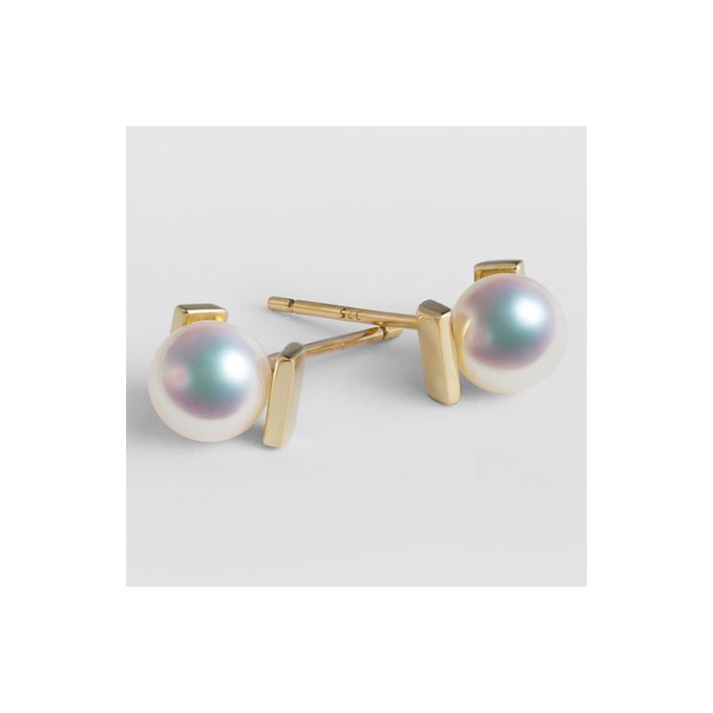 Boucles d'oreilles Carrées Or jaune et perles Akoya Japon - 5