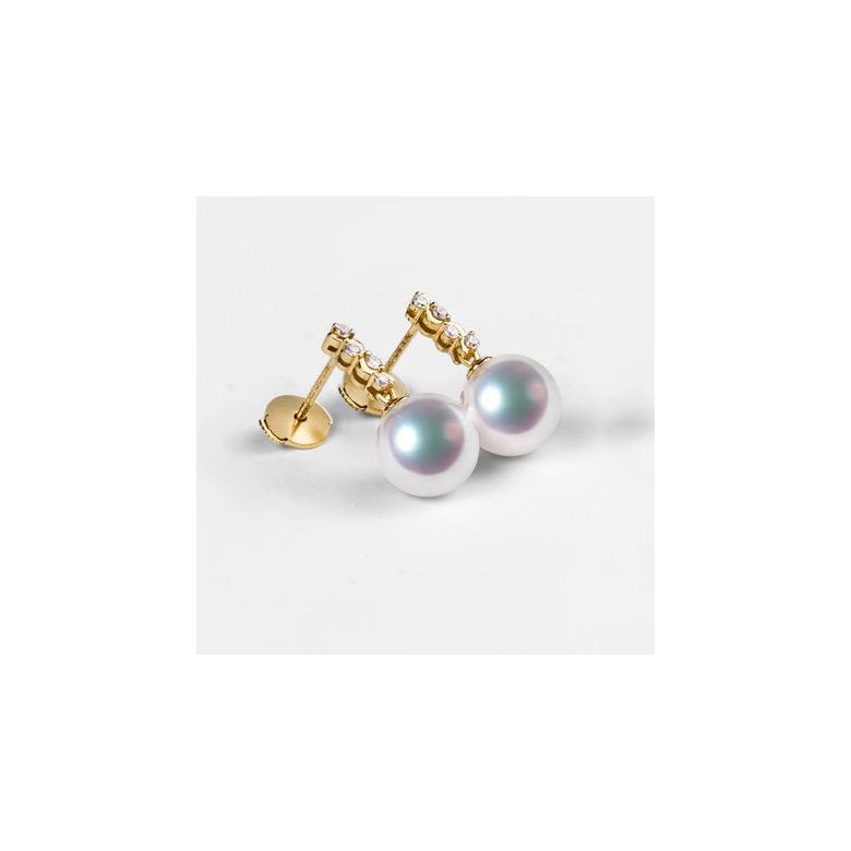 Pendants oreilles Miya. Perles Akoya Japon. Or jaune, diamants - 8