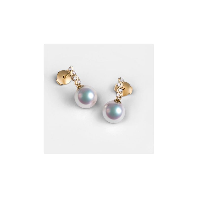 Pendants oreilles Miya. Perles Akoya Japon. Or jaune, diamants - 9