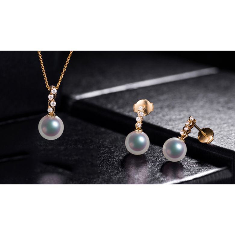 Pendants oreilles Miya. Perles Akoya Japon. Or jaune, diamants - 4