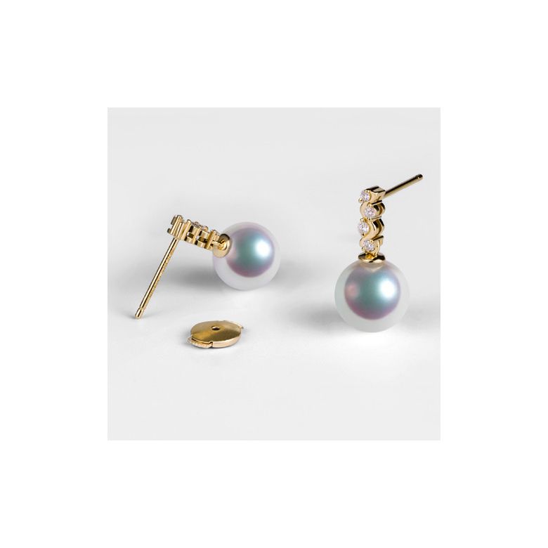Pendants oreilles Miya. Perles Akoya Japon. Or jaune, diamants - 6