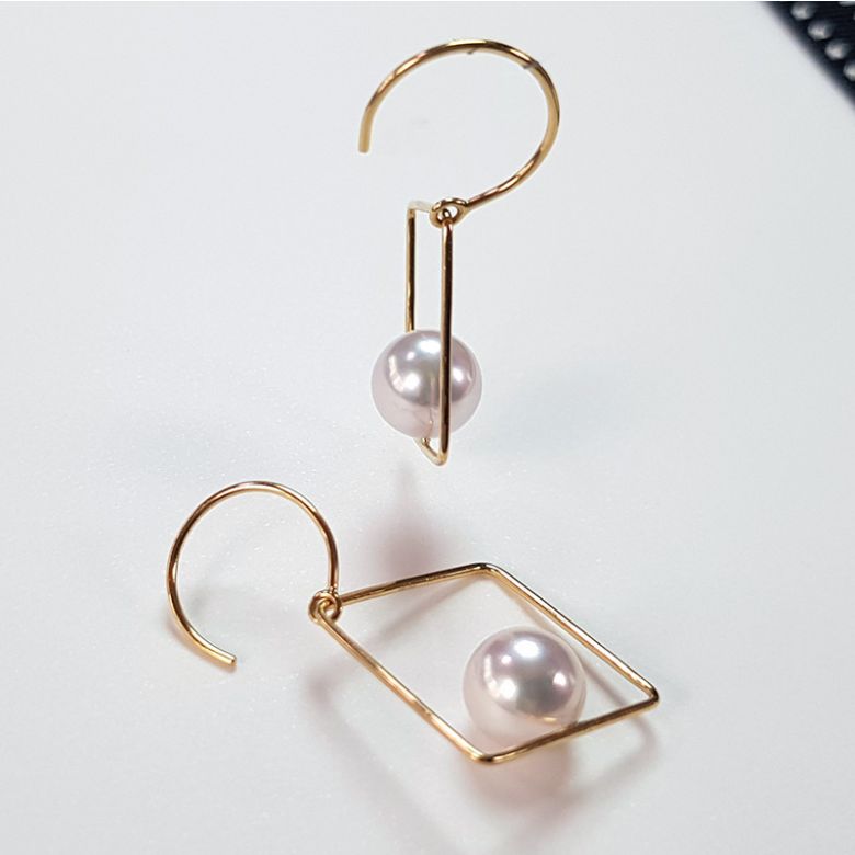 Pendantes d'oreilles carrées Perles Akoya et Or jaune I Chokko - 4