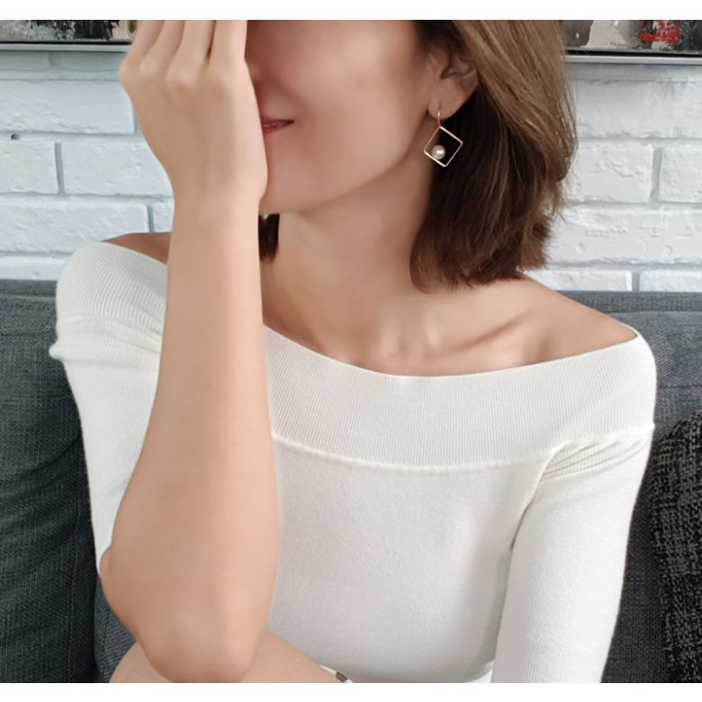 Pendantes d'oreilles carrées Perles Akoya et Or jaune I Chokko - 1