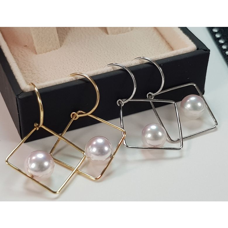 Pendantes d'oreilles carrées Perles Akoya et Or jaune I Chokko - 2