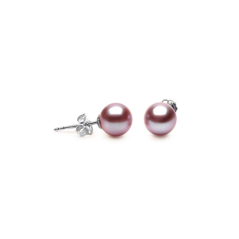 Boucles d'oreilles perles eau douce lavandes - 8/9mm - AAA - Or blanc - 1