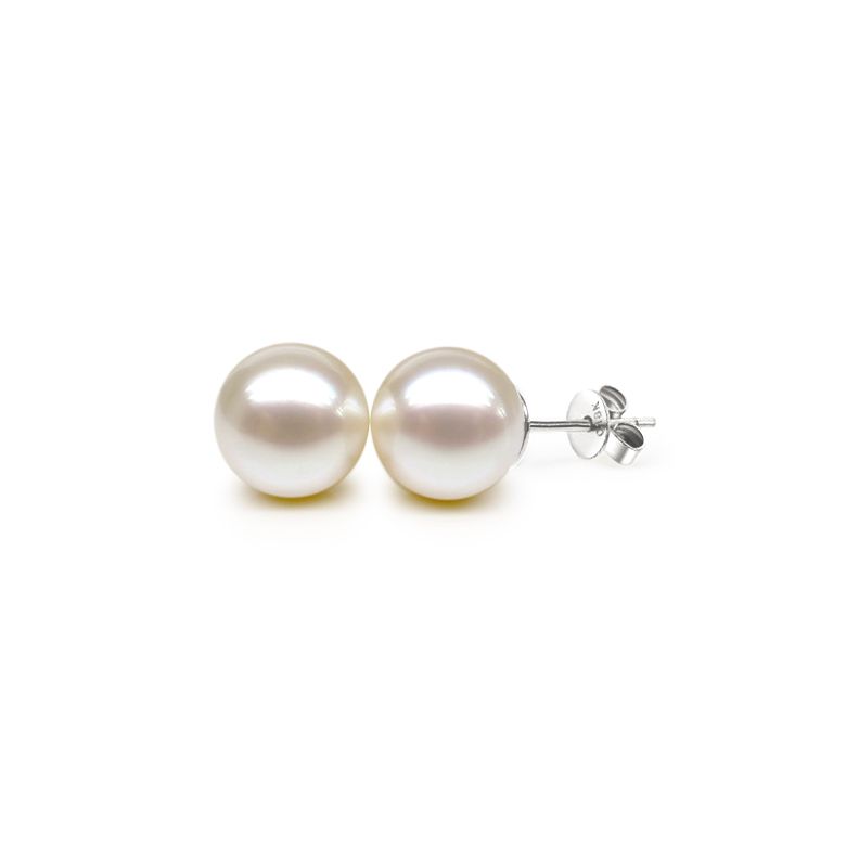 Boucles oreilles or blanc - Clous d'oreilles perles 9/9.5mm culture - 1