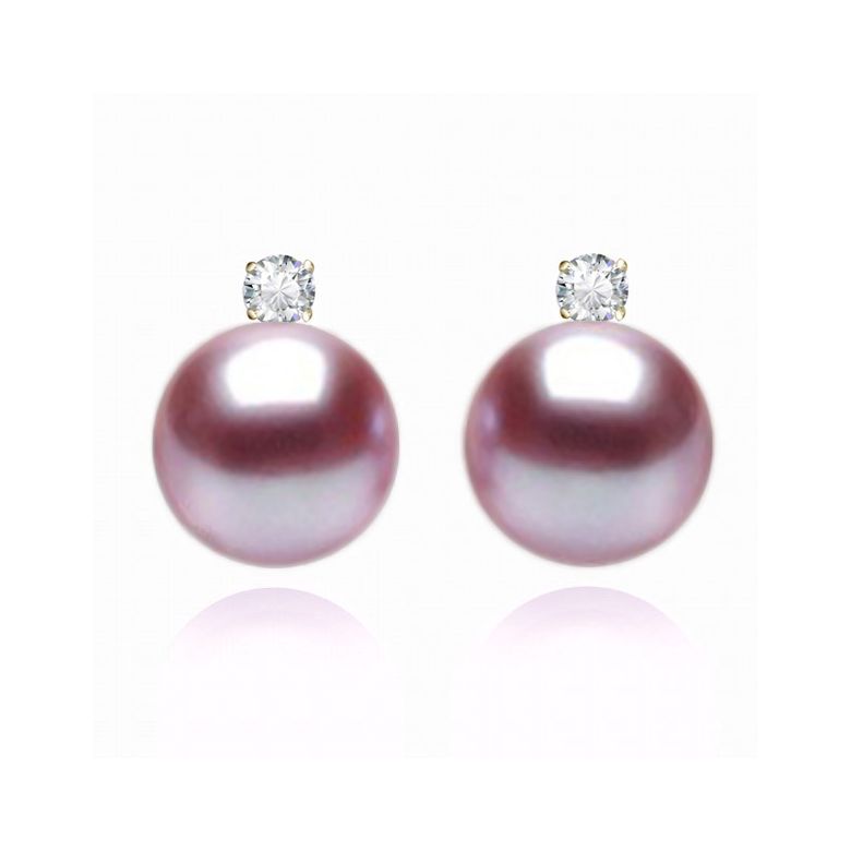 Boucles oreilles perles et puces diamants. Or jaune - 5