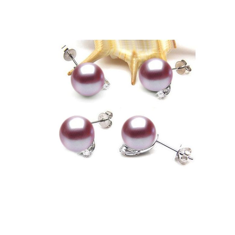 Boucles oreilles perles et puces diamants. Or blanc - 9